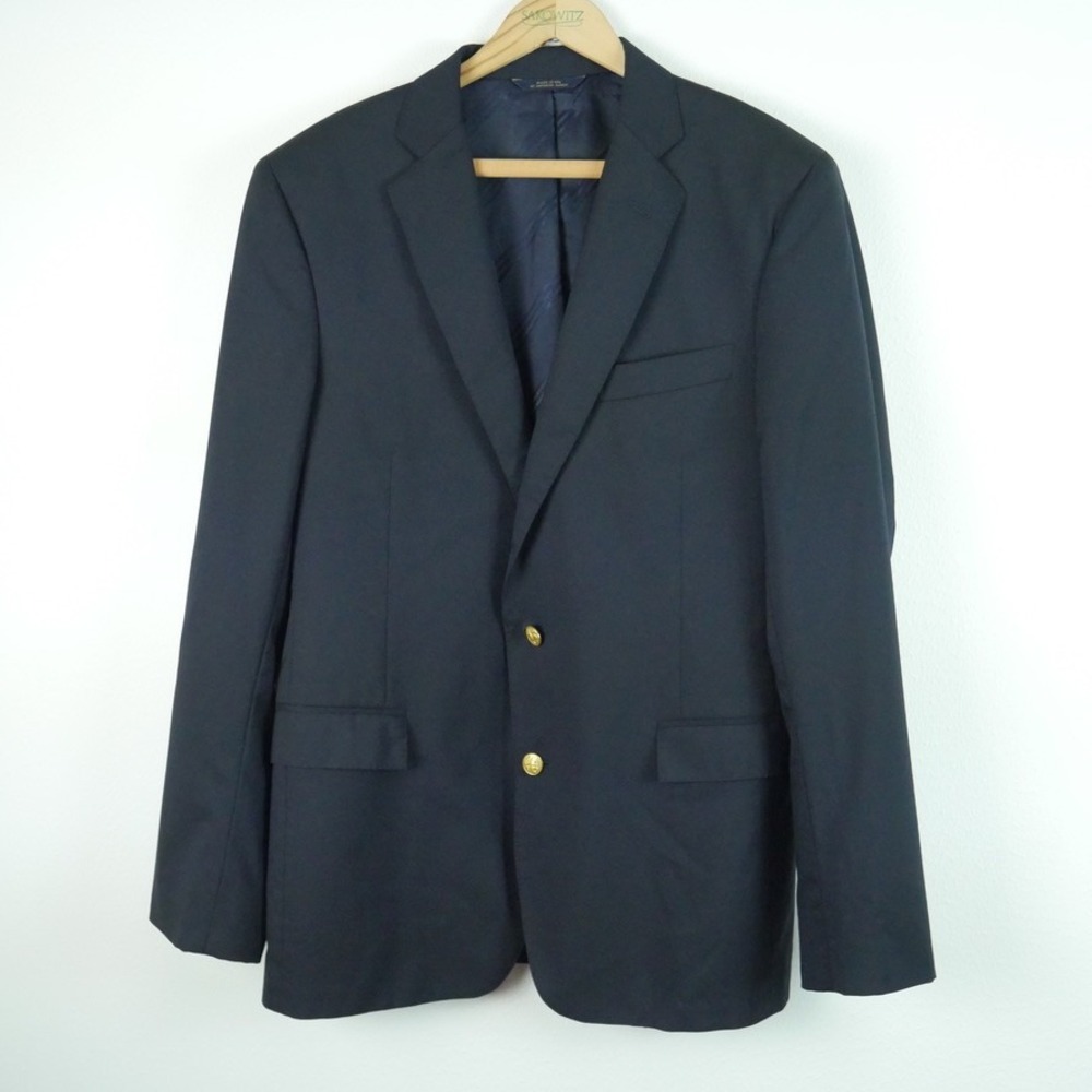 Brooks Brothers 1818 Regent Blazer Navy Vitale Barberis Canonico Gold Button 41R